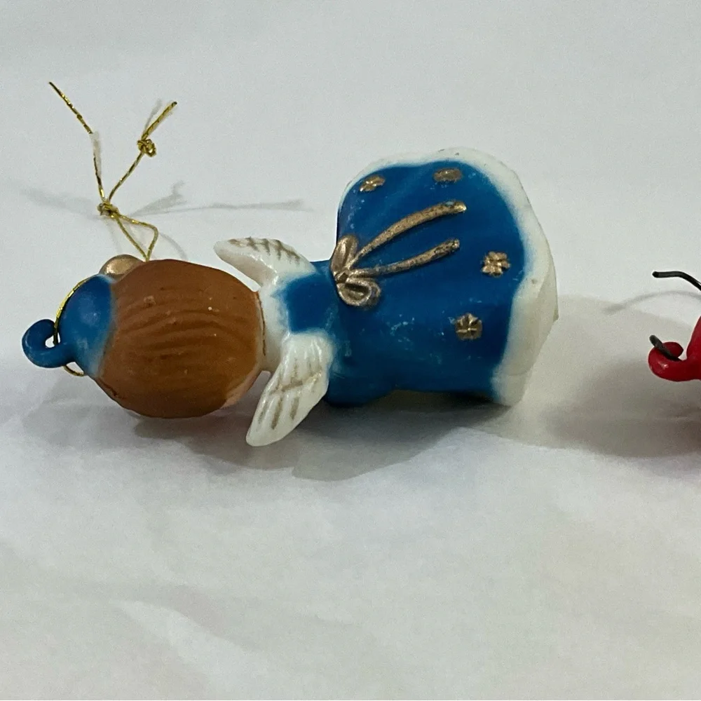 Vintage Lot of 2 MCM Plastic Christmas Angels Red and Blue